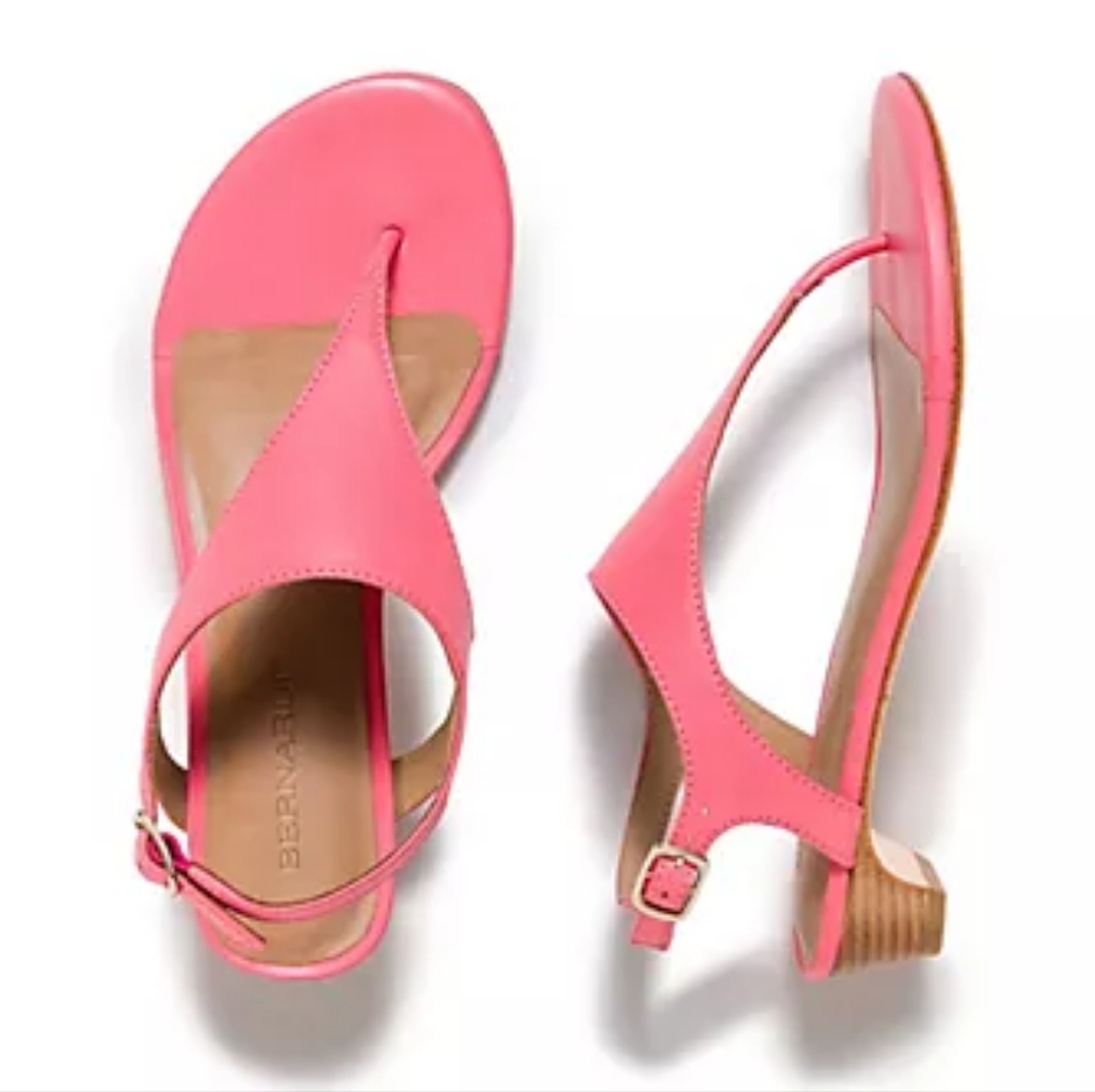 NEW Bernardo Pink and Tan Demi Heel Leather Sandals- Goldy 10